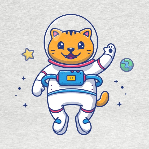 Cute Cat Astronaut Flying In Space Cartoon by Catalyst Labs